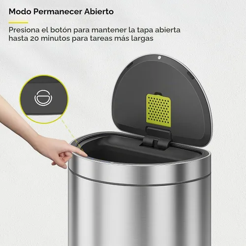 Vista 6 de EKO Mirage - Bote de basura semicircular con sensor de movimiento, de 12.4 galones, grande, automático para cocina con compartimento desodorante