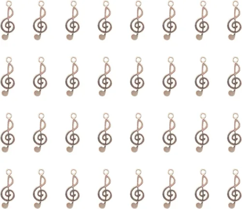 Vista 8 de 50 piezas de dijes de notas musicales de metal, símbolo de música vintage, elegante, elegante, instrumento, cuentas colgantes para manualidades