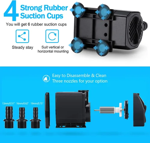 Vista 4 de CWKJ Bomba de fuente, bomba de agua sumergible de 880 GPH, bomba de agua duradera de 60 W para exteriores con tubo de 6.5 pies (ID x 1/2 pulgadas)