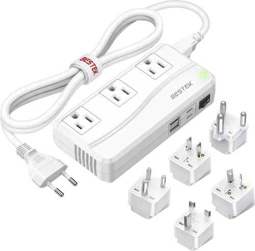 Vista 12 de BESTEK Convertidor de corriente de 250 W de 3 salidas y 4 puertos USB Transformador de voltaje de viaje 220V a 110V con adaptadores de enchufe