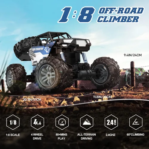 Vista 3 de DEERC Camioneta monstruo grande a escala 1:8 para adultos y niños, automóvil con control remoto mejorado con sonido realista, juguete RC todo