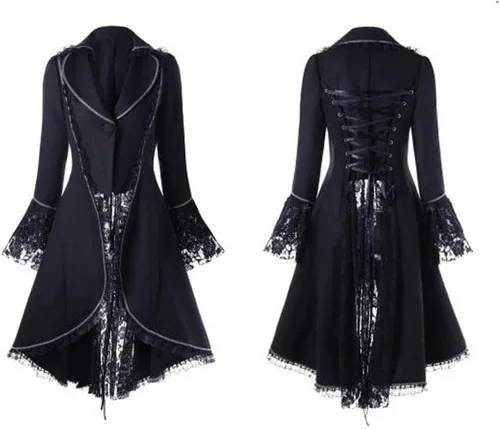Vista 2 de ZYXTIM Vestido renacentista para mujer, de los años 70, disfraz de reina de la oscuridad para eventos victorianos, fiesta de Halloween, color negro