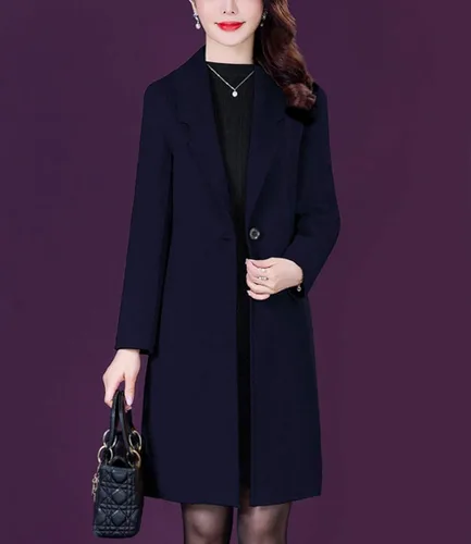 Vista 2 de Aprsfn Elegante gabardina de mezcla de lana ajustada de longitud media para mujer