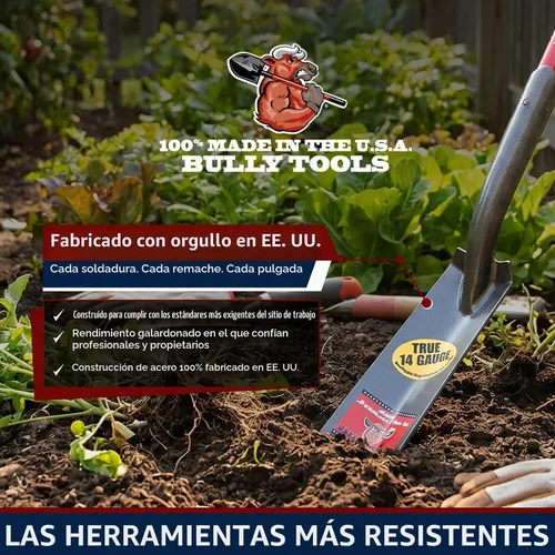 Vista 2 de Bully Tools Pala de trinchera de calibre 14 de 3 pulgadas, hoja de acero resistente con diseño en forma de V, mango largo de fibra de vidrio