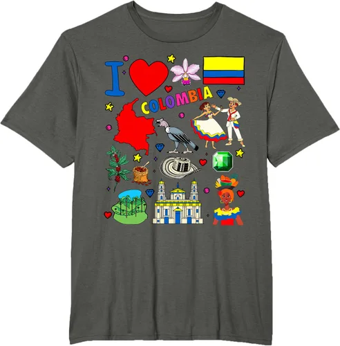 Vista 7 de Camiseta con diseño de bandera y mapa de I Love Colombia dibujada a mano
