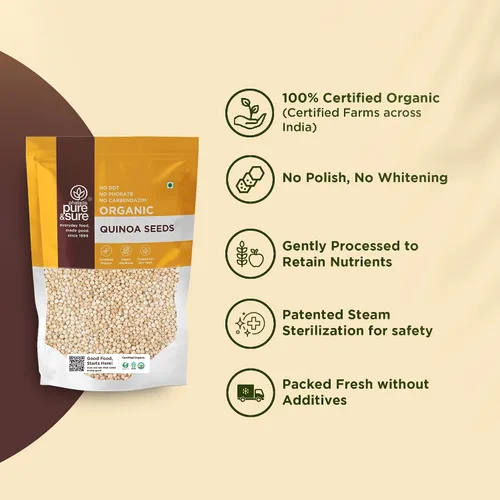 Vista 4 de Pure & Sure - Semillas de quinua orgánicas de 500 gm, granos de quinua para una alimentación saludable, veganas, sin OMG, sin conservantes