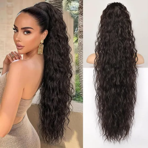 Vista 51 de KooKaStyle Extensión de cola de caballo con cordón de 26 pulgadas (66 cm) para mujeres, extensiones de cabello sintético rizado largo para uso