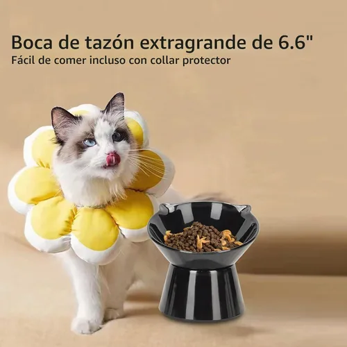 Vista 8 de Cuencos elevados desmontables para gatos, tazón elevado inclinado de 15° para gatos anti-vómito, amigable con los bigotes, platos ajustables