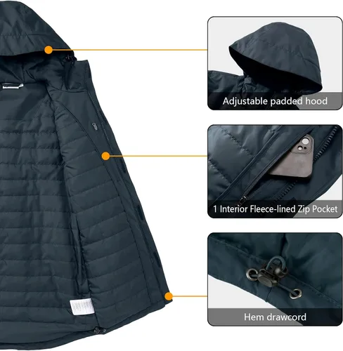 Vista 5 de 33,000ft Chaqueta de invierno impermeable aislada con capucha, abrigos largos Anorak acolchado cálido parka para esquí deportes de nieve