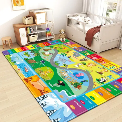 Vista 6 de Alfombras infantiles de 5 x 7 pies para sala de juegos, alfombra de juegos con zoológico para habitación de niños, alfombra educativa del alfabeto