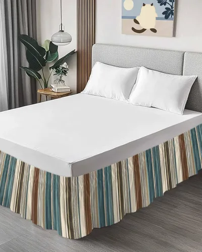 Vista 10 de Falda de cama de arte abstracto, tamaño Queen de 16 pulgadas de caída, ajustable y elástica, plisada, con volantes de polvo de lujo para cama