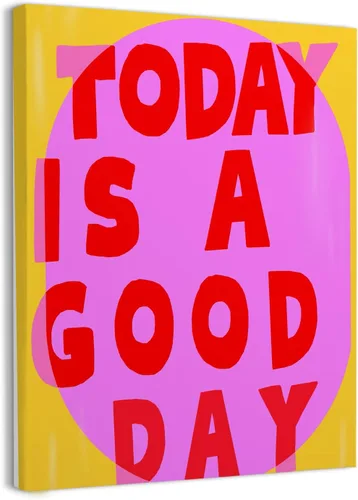 Vista 12 de Arte de Lienzo Inspiracional para Pared, Arte de Pared Femenino, Arte de Lienzo Enmarcado para Pared Azul Preppy Funky Today Is a Good Day de 14x11