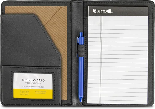 Vista 4 de Samsill (71730) Portafolios de cuero con costuras de contraste, tamaño pequeño, cuaderno para escribir de 5 x 8 pulgadas, negro, Negro
