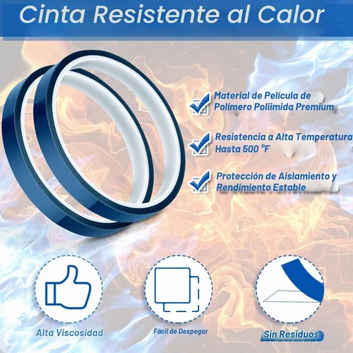 Vista 2 de Paquete de 2 cintas resistentes al calor para sublimación de prensa de calor, cinta de transferencia de calor de alta temperatura, cinta de Azul