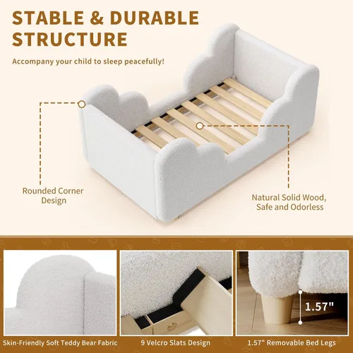 Vista 2 de Cama Montessori tapizada con rieles extraíbles Blanco