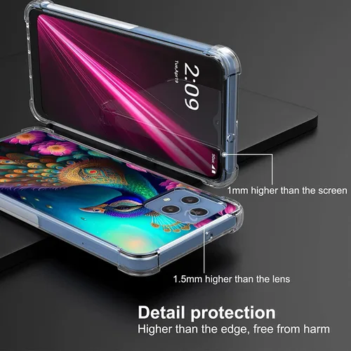Vista 3 de Revvl 6 5G - Funda protectora de poliuretano termoplástico resistente a los arañazos y a prueba de golpes con diseño de mandala de pavo real