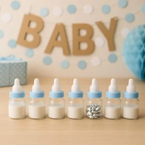 Vista 3 de Baby Shower Favor - Paquete de 36 mini botellas de leche para regalo de fiesta, cajas de 1.5 x 3.5 pulgadas, tarro de dulces para baby shower (azul)