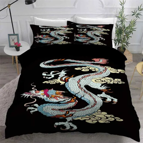 Vista 2 de Juego de ropa de cama 3D con estampado de dragón chino, tamaño Queen, ropa de cama con funda de almohada, textiles para el hogar, tamaño individual