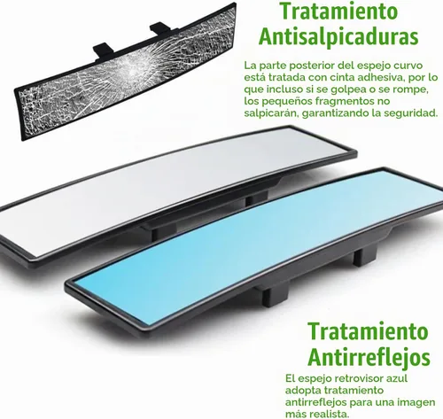 Vista 5 de Espejo retrovisor para auto de vidrio HD de 12 pulgadas, antirreflejos, con clip, panorámico, de gran angular, espejo retrovisor interior universal
