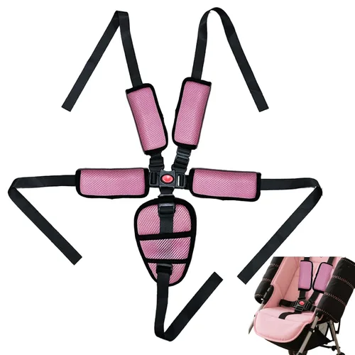 Vista 8 de Correas de asiento universales de 5 puntos, cinturón de arnés ajustable para silla alta, cinturón de arnés con 4 almohadillas para los hombros