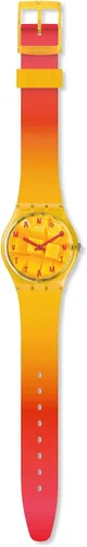 Vista 2 de Swatch Reloj de cuarzo analógico unisex para adultos con correa de silicona GO119, Naranja, Pulsera