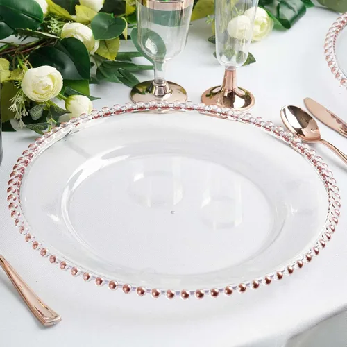 Vista 46 de Efavormart - Paquete de 10 platos de postre de plástico transparente rubor con borde de cuentas, platos redondos desechables para ensalada, 8