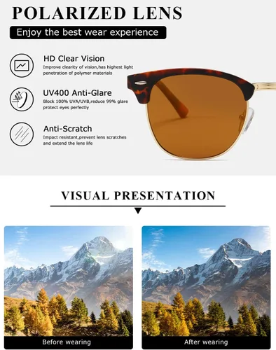 Vista 54 de AEVOGUE Gafas de sol polarizadas para mujeres y hombres semi marco retro gafas de sol AE0369