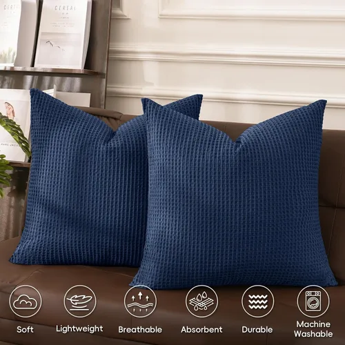 Vista 3 de PHF Funda de almohada 100% algodón con tejido de gofre, 22 x 22 pulgadas, sin relleno, paquete de 2 elegantes fundas de almohada cuadradas