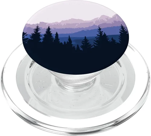 Vista 8 de Silueta de montaña con diseño de escena de bosque – PopSockets agarre y soporte para teléfonos y tabletas, Negro