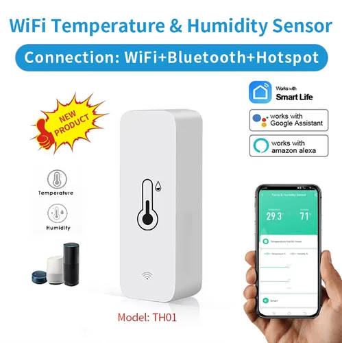Vista 2 de Monitor de temperatura de humedad WiFi: termómetro higrómetro inteligente para monitor remoto y alerta, termómetro interior de alta precisión