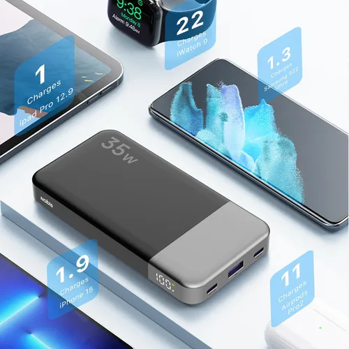 Vista 7 de NOBIS Cargador portátil, cargador de batería de 10000 mAh de carga rápida, paquete de baterías con cable C a C, banco de baterías con pantalla Negro