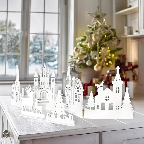 Vista 6 de Juego de centros de mesa de Navidad para mesas, decoración de mesa de iglesia plegable, decoración rústica de Navidad para el hogar, decoración