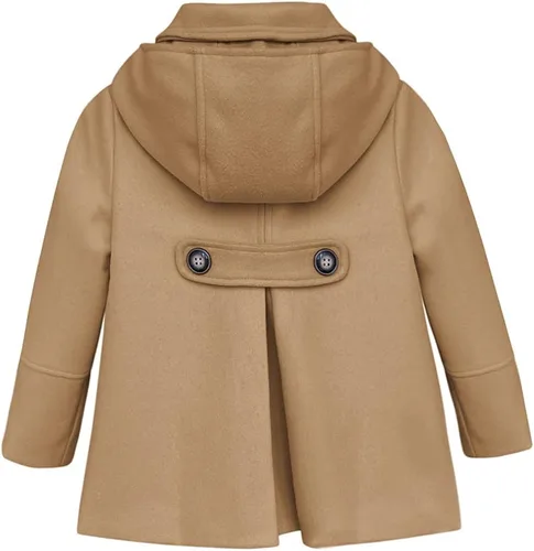 Vista 3 de rrhss Abrigo formal con botones para niñas pequeñas, chaqueta de lana con capucha para otoño e invierno