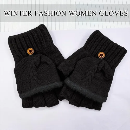 Vista 75 de Beurlike Guantes de invierno para mujer, de lana cálida, a prueba de viento, convertibles, sin dedos