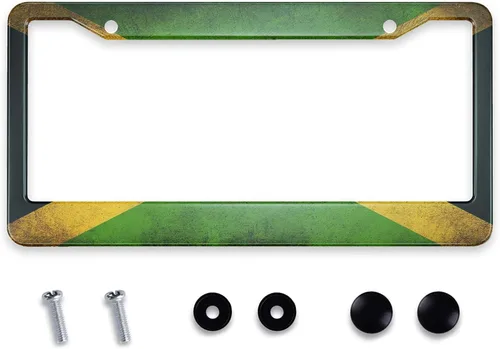 Vista 17 de Smooffly Marco de placa de matrícula con bandera de Estados Unidos pintada en madera vieja para accesorios decorativos de coche, resistente al