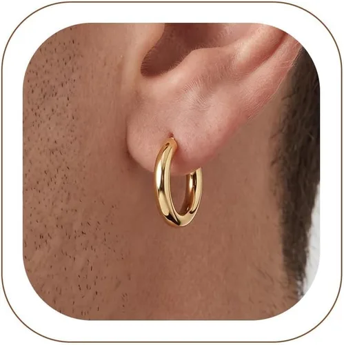 Vista 21 de ChainsHouse Huggie Hoop Earrings for Men Women, Stainless Steel A: Aro de cuentas (1 par) - Plata
