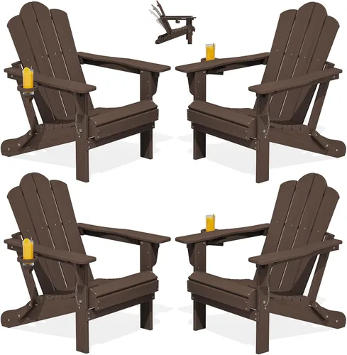 Vista 30 de Silla plegable ajustable KINGYES Adirondack, sillas reclinables Adirondack de 3 posiciones con portavasos, Adirondack de HDPE resistente a