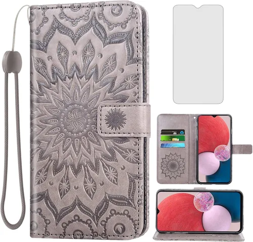 Vista 8 de Asuwish Funda de teléfono para Samsung Galaxy A13 LTE 4G con protector de pantalla de vidrio templado y funda delgada de cuero, soporte para Azul