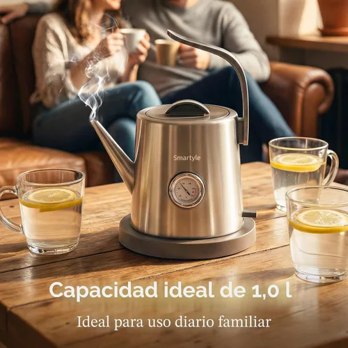 Vista 6 de Smartyle® Tetera eléctrica con termómetro, hervidor eléctrico de cuello de cisne de 1.0L, acero inoxidable 304, apagado automático, cafetera de 1200