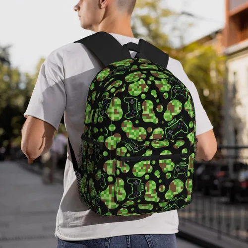 Vista 7 de Linda mochila para la escuela con estampado de vaca, mochila de leopardo, Camuflaje Game Dots, Mochilas de mochila