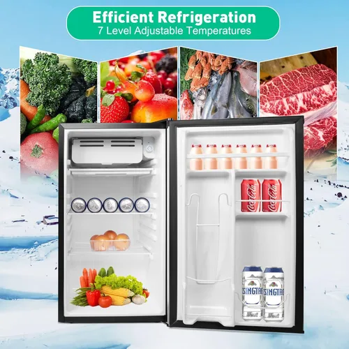 Vista 2 de Mini refrigerador de 3.2 pies cúbicos con congelador, refrigerador compacto con puerta reversible, patas ajustables, control de termostato