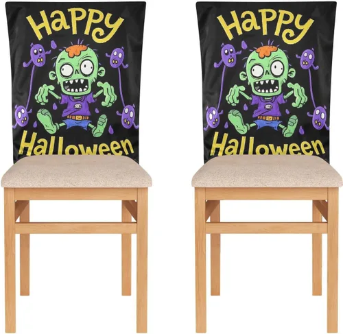 Vista 2 de Happy Halloween Cartoon Cute Zombie Decorative Chair Slip Covers for Home Decor Anti-Dust Kitchen Chair Covers cubre sillas para comedor Set of 6
