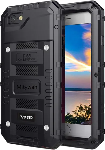 Vista 37 de Mitywah Funda impermeable para iPhone 7/iPhone 8 / iPhone SE 2020, funda de metal resistente de grado militar, protección de cuerpo completo
