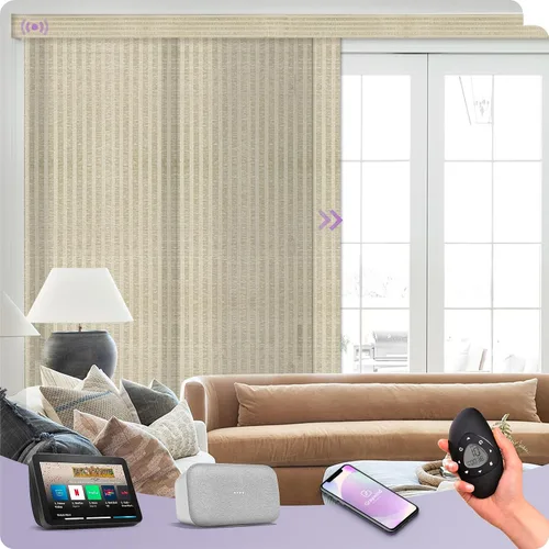 Vista 8 de Graywind Paneles deslizantes motorizados opacos compatibles con Alexa Google, persianas de riel para puertas corredizas de patio