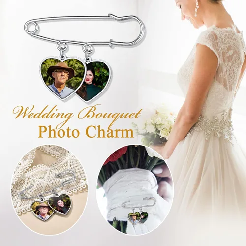 Vista 2 de Custom4U Abalorios de fotos de ramo de boda personalizados con 1 a 4 fotos conmemorativas Boutonniere para novia o recuerdo funerario para madre