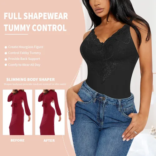 Vista 4 de Body moldeador de encaje para mujer, con control de abdomen, esculpido, adelgazante, moldeador de cuerpo