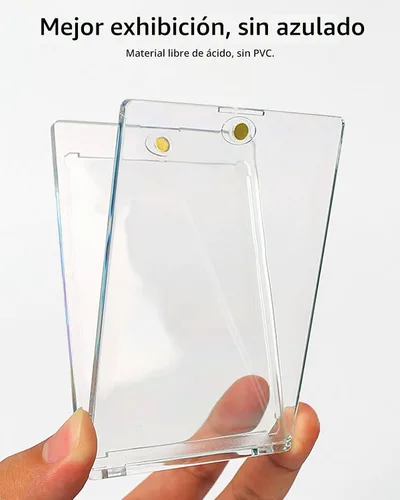 Vista 4 de Portatarjetas magnéticos de 35 puntos para tarjetas intercambiables, paquete de 5 fundas duras blancas transparentes de un solo toque con imán más