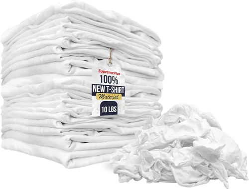 Vista 15 de Trapos de Limpieza Premium de Camisetas Blancas (Bolsa de 1 libra) – Trapos de Algodón Blanco para Limpieza, Teñido, Pintura, Aceite, Grasa