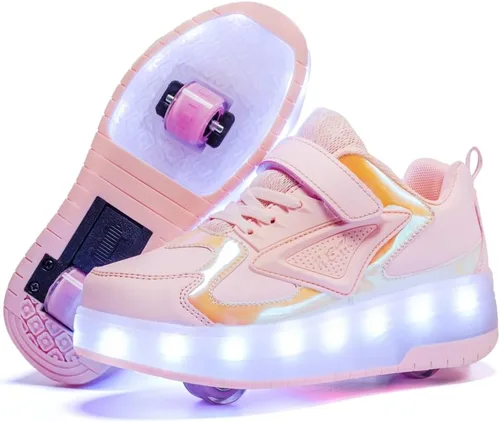 Vista 15 de HHSTS Zapatos para niños – Nuevos mejorados con ruedas zapatos de luz LED de colores patines rodantes brillantes zapatos de patinar regalos simples