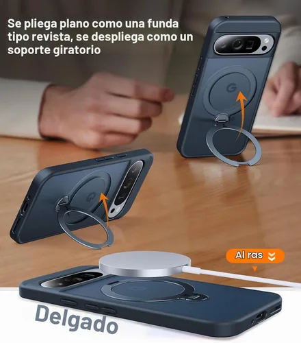 Vista 2 de TORRAS Soporte magnético giratorio de 360 grados para funda de Google Pixel 9 Pro XL, protección contra caídas de grado militar de 12 pies Negro